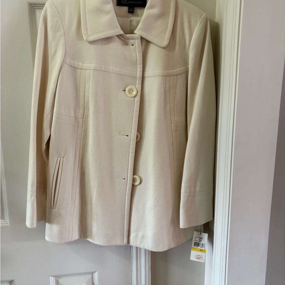 Anne Klein Women's Elegant Cream Pea Coat